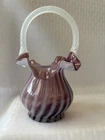 Fenton Purple/plum Opalescent Ruffled Glass Basket 6 1/2” Tall