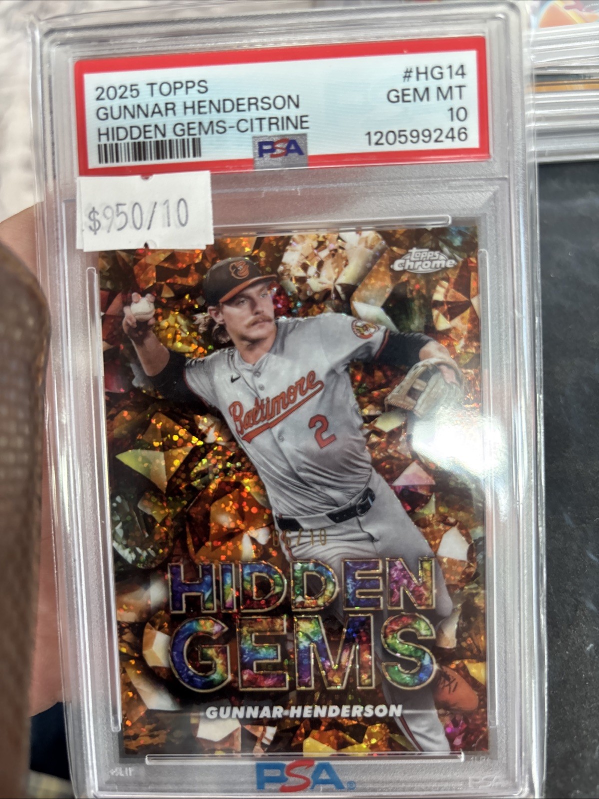 2025 topps chrome gunnar henderson #hg14 Hidden Gems Citrine 06/10 Psa 10 view 1