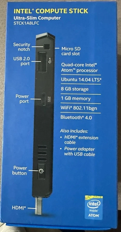 Intel Compute Stick (STCK1A8LFC) 1gb - Linux (Ubuntu 14.04) - Sealed - Image 3 of 4