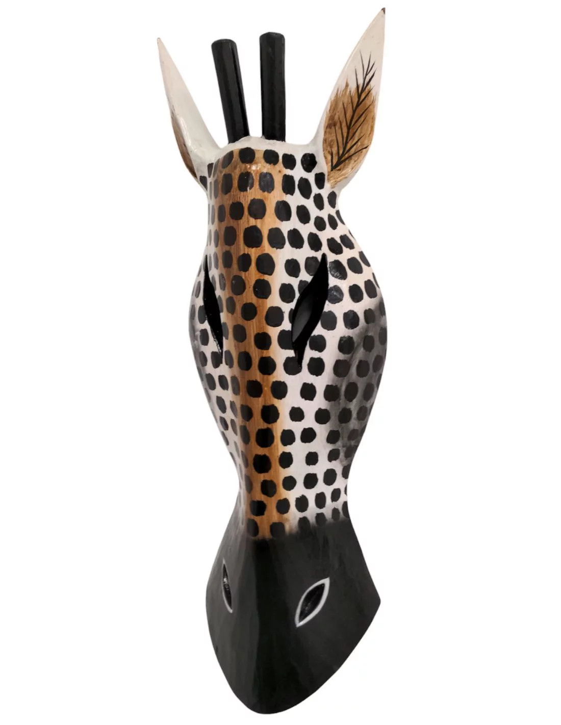 Masque africain girafe 50cm bois objet deco exotique totem mural safari