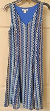CATO SZ Small Women's V-neck Sleeveless Lined Blue Multicolor Midi dress