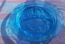 Vtg TIARA Indiana Glass Light Blue Divided NURSERY RHYME Plate 8.25" Child