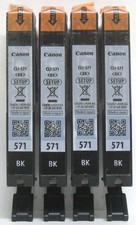 Canon CLI-571Bk Genuine Black Cartridge. Four (4) Pack. New & Sealed.