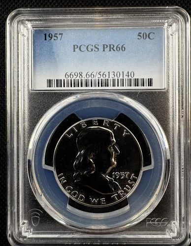 1957 50c SILVER FRANKLIN HALF DOLLAR - PCGS PR66 CLASSIC MIRROR PROOF