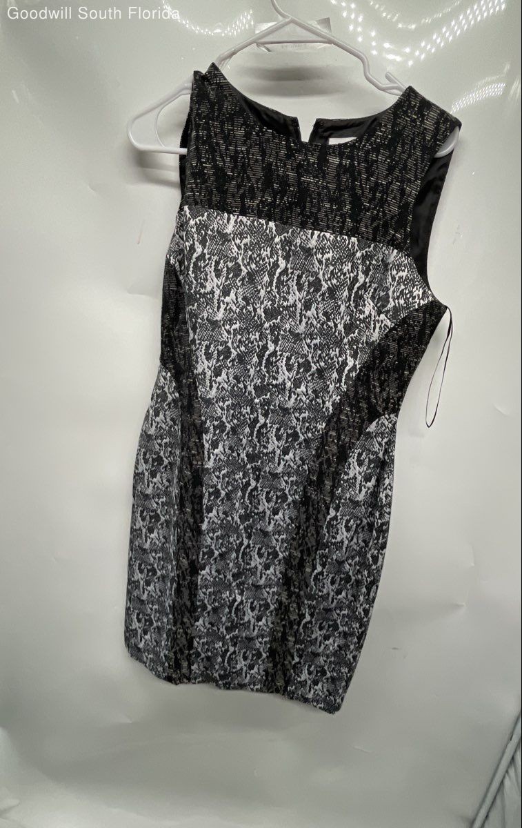 Calvin Klein Womens Black White Crew Neck Sleeveless Zipper Sheath Dress No Size