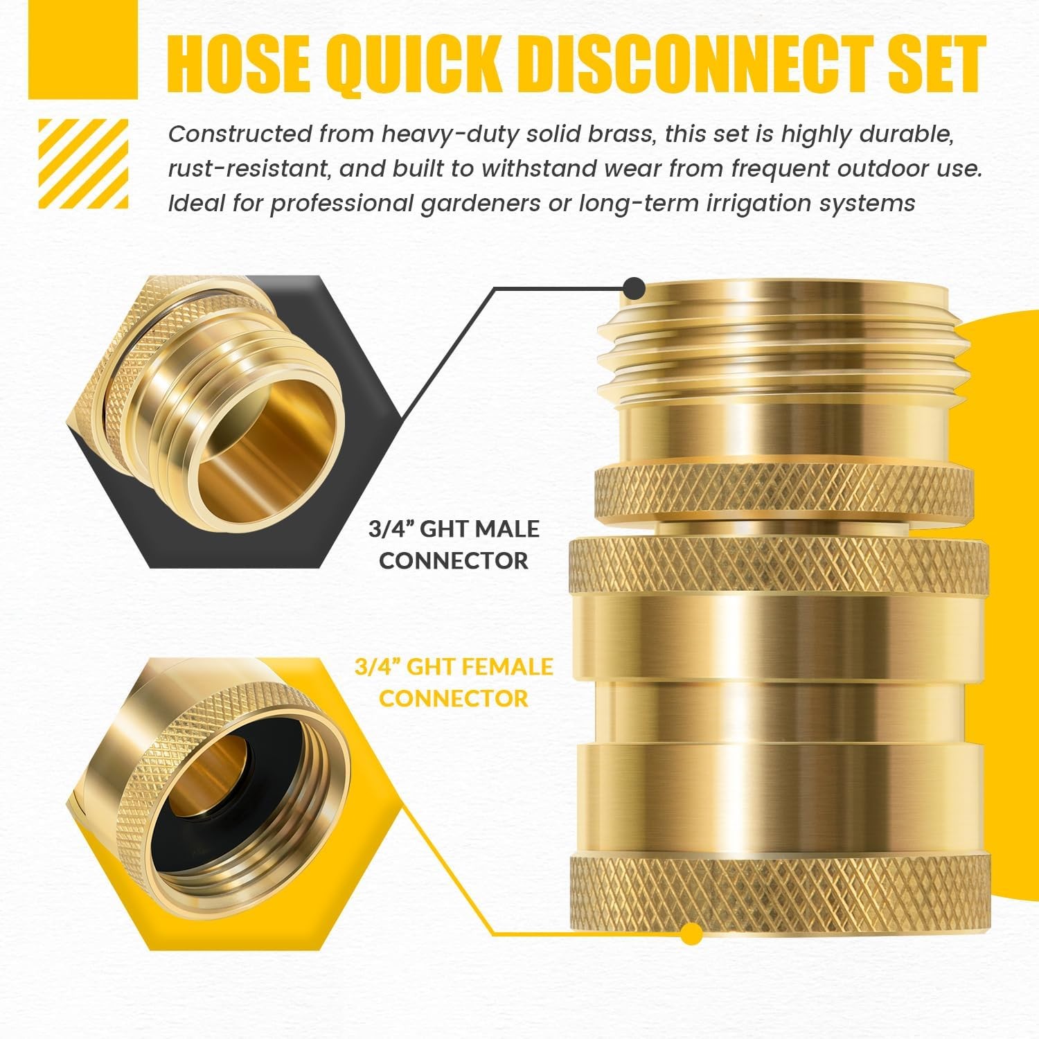 for Dramm 22729 Brass Hose Coupler Quick Disconnect Connect 3/4” GHT Male Female