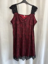 -794 YiHanFuShi Plus 5XL 22/24 Black Lace Over Red Lining 41”Long Slinky Dress