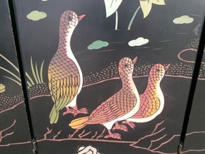 Asian Screen Room Divider Birds Ducks Geese Partition Chinoiserie Coromandel