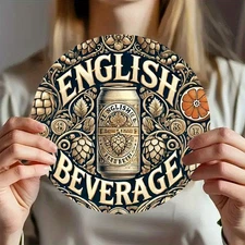 British Beer Theme Metal Wall Decor - Vintage Pub Art with Brewery Can Design -