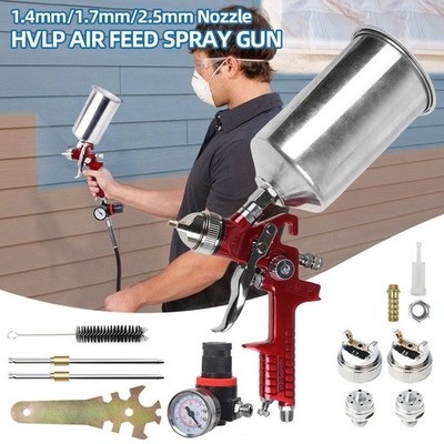 HVLP Auto Paint Air Spray Gun Gravity Feed Car Primer 1.4MM~2.5MM 3 Nozzles Kit