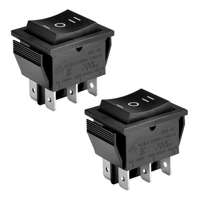 Rocker Switch ON-Off-ON DPDT 6-Terminal 16A 250VAC Black Body 2 Pack