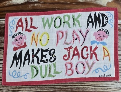Vintage CARL TAIT Cocktail Conversation Proverbs Napkin All Work And No Play