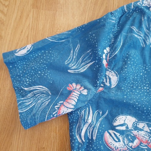 Croft and Barrow Hawaiian Shirt Blue Mens Size XXL Lobster Coastal Ocean Summer - Picture 5 of 12