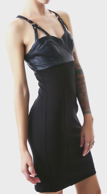KILL CITY VESPER NEW $150 SZ L BLACK FAUX LEATHER FABRIC PENCIL MINI DRESS  goth | eBay
