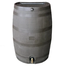 Rain Barrel With Brass Spigot 50 Gallon Water Storage Oak Barrel Style Flat Back