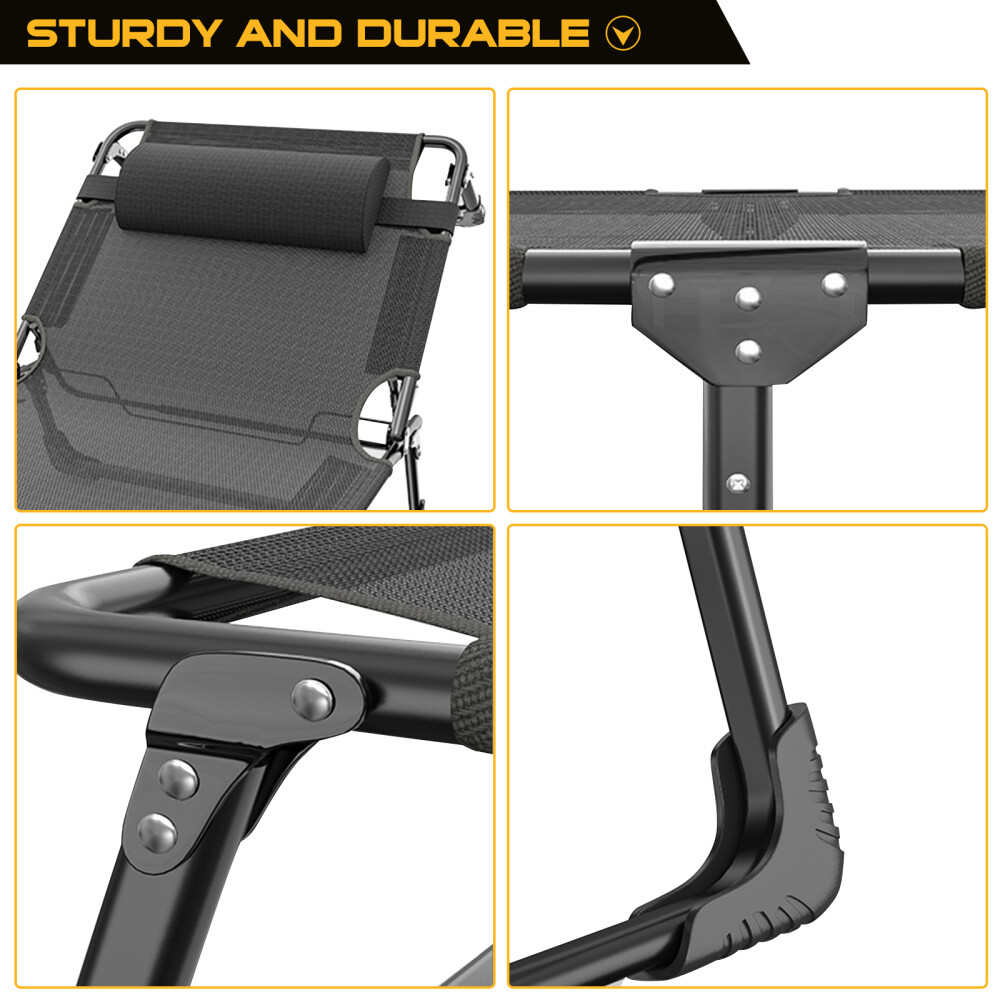 SLSY Folding Lounge Chair Bed Cot 4-Position Adjustable Patio Reclining With Pad