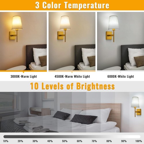 RGB Colour Battery Operated Wall Lights Rechargeable Wall Sconces Set of 2. Gold - Picture 2 of 24