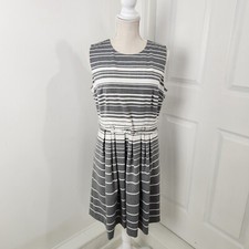 Calvin Klein Dress Womens 12 Gray Striped Career Belted Lined Knee Length Pleats