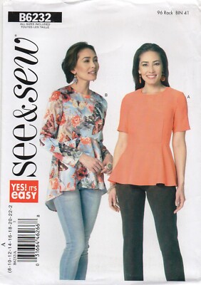 Butterick Schnittmuster 6232 EASY Top erhöhte Taille & Schößchen Größe 8 - 24 Neu