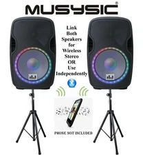 Pair Professional 6000W Power DJ PA BT 15" Speakers -Link Both Wirelessly-2 PCS 