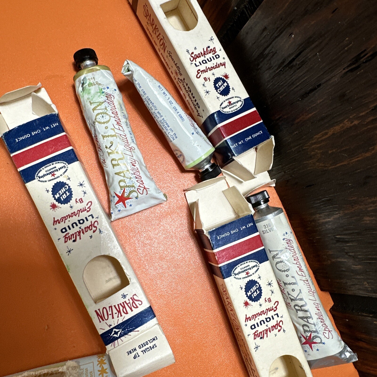 Vintage TriChem Liquid Embroidery Paint Lot Tubes Case Tips sparklon