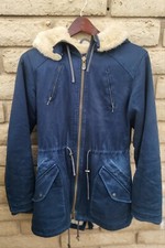 Hoodlamb Hemp Tailors Hooded Faux Fur Lined Denim Drawstring Jacket Coat Size S