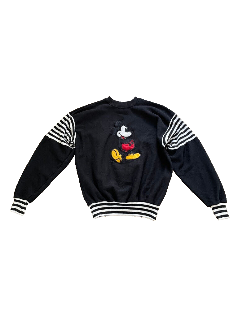 Rare Vintage 80s 90s Mickey Mouse Black White Stripe Sweater Mens L Disney USA Wear