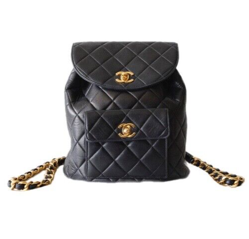 CHANEL Vintage 24K Gold Lambskin Leather Metalasse Quilted Backpack CHANEL Quilted Matelasse CC Logo Lambskin Backpack Black  main image 2