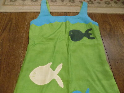 green dress with yellow fish Vtg Eloise Curtis David Styne Green Blue Fish appliques Maxi Dress  ADORABLE! EUC