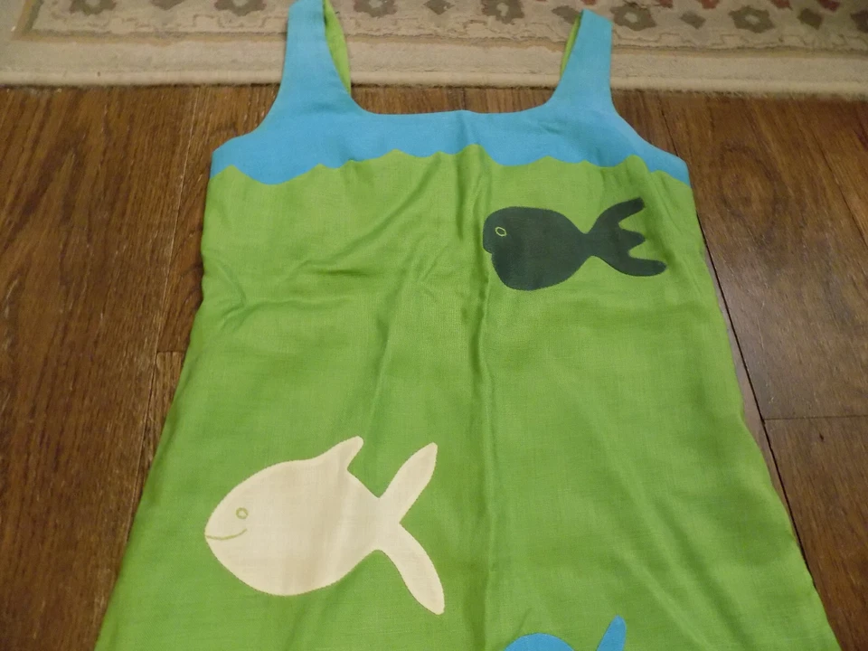 Винтажный Eloise Curtis David Styne зеленый синий рыбы аппликации макси платье очаровательный! Б/у в отличном состоянии - Изображение 2 из 4