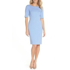 ELIZA J Bateau Neck Crepe Sheath Dress In Blue $158 Women's Size 4