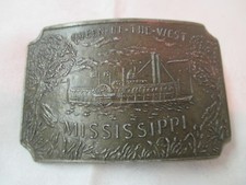 Vintage brass Belt Buckle bronze tone Queen of the West Riverboat Mississippi