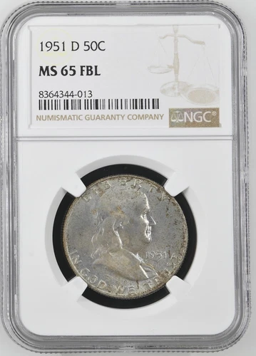 1951-D  FRANKLIN US Half Dollar,   MS65 by NGC,   FBL,   a SUPERB coin!!!!