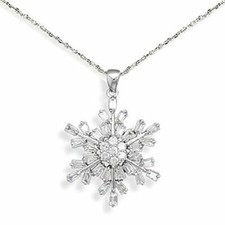 Snowflake Pendant Rhodium Over Sterling Silver and 37 CZ stones, 20-inch
