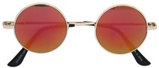 ROUND SUNGLASSES RED MIRROR LENS 43mm GOLD METAL FRAME ONE PAIR