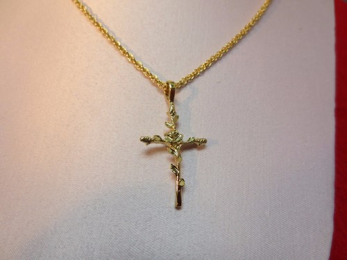 14 Carati Placcato Oro Rosa Floreale Croce Ciondolo &14KT EP 20 " Corda Catena - Foto 2 di 3