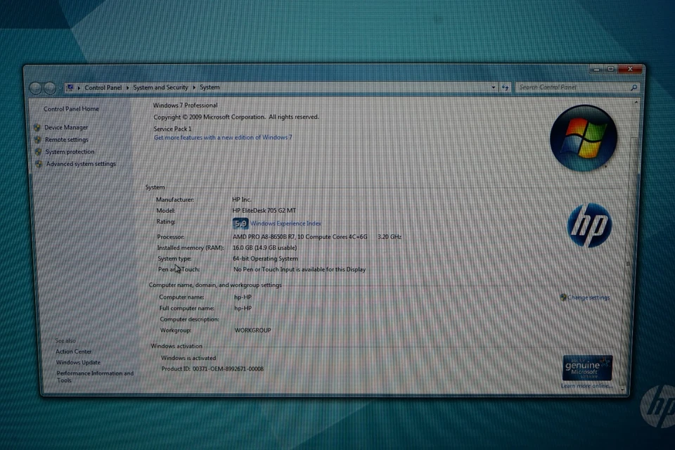 ^ HP EliteDesk 705 G2 MT AMD A8-8650B @ 3.20Ghz 16GB Ram 1TB HD Windows 7 - Image 2 of 4