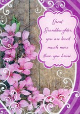 Pink Flowers Against Wooden Fence Birthday Card for Great-Granddaughter