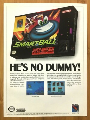 SmartBall SNES Super Nintendo 1991 Vintage Print Ad/Poster Authentic Official