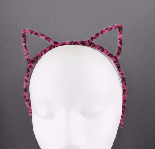 Pink cheetah cat ears headband furry kitten hair band cosplay cats ear leopard - Picture 2 of 5