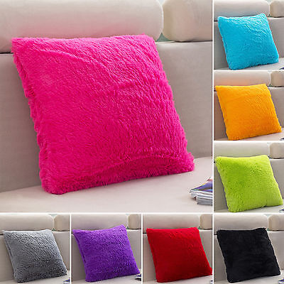 Soft Plush Shaggy Throw Pillow Cover Cushion Case Solid Color Pillowcase Decors