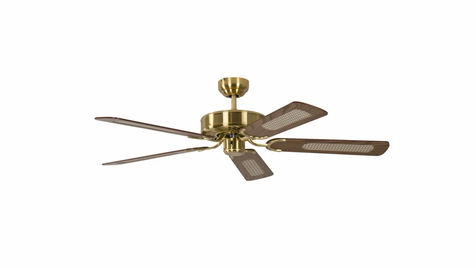 Vintage Ventilatore da Soffitto Senza Luce Piatto Ventola Ottone Opaco Quercia - Immagine 2 di 2