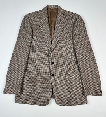 Harris Tweed 100% Wool Hand Woven Houndstooth Flannel Brown Men's Sz 42 Blazer