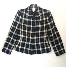 Anne Klein Blazer Sz 8 Black White Check Plaid Tweed Lined Office Career Jacket