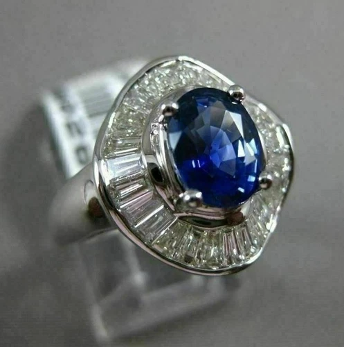ESTATE WIDE 2.82CT DIAMOND & KASHMIR SAPPHIRE 18KT WHITE GOLD 3D ENGAGEMENT RING