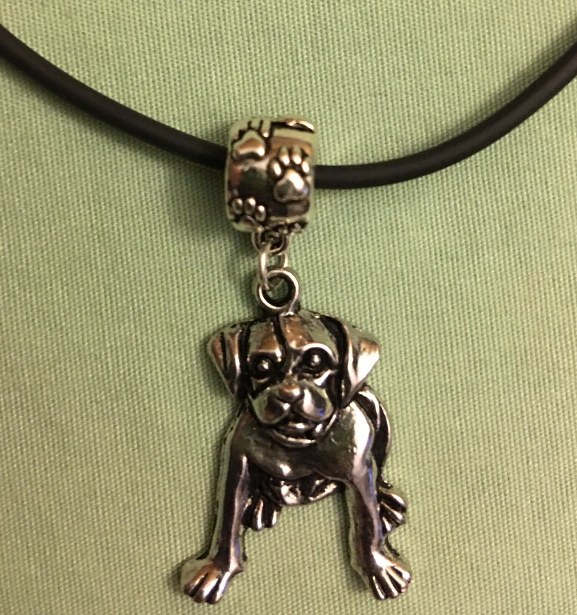 BIG DOG NECKLACE Pewter Pendant on 18” Black Faux Rubber Cord