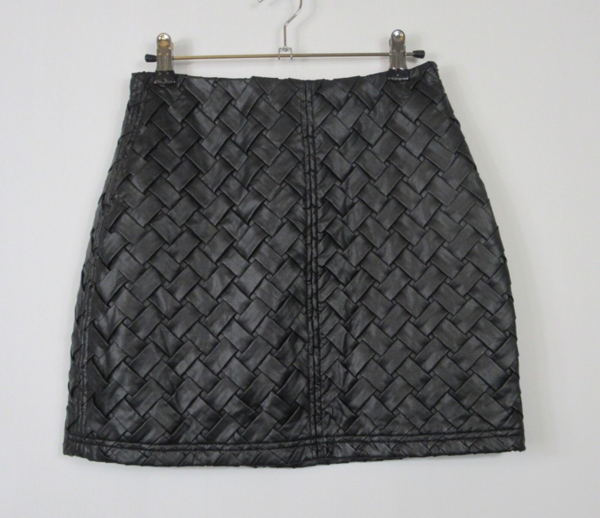 Topshop Premium Leather look Weave Mini Skirt Black size 16