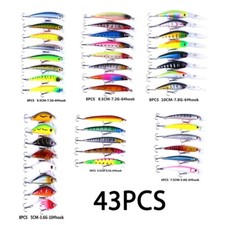 NEW 43pcs Fly Fishing Lure Set Hard Bait Wobbler Carp 6 Models Wholesale Tackle