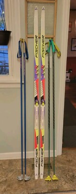 Vintage 185cm FISCHER RCS Cross Country Racing Skate Skis Axel Poles Salomon
