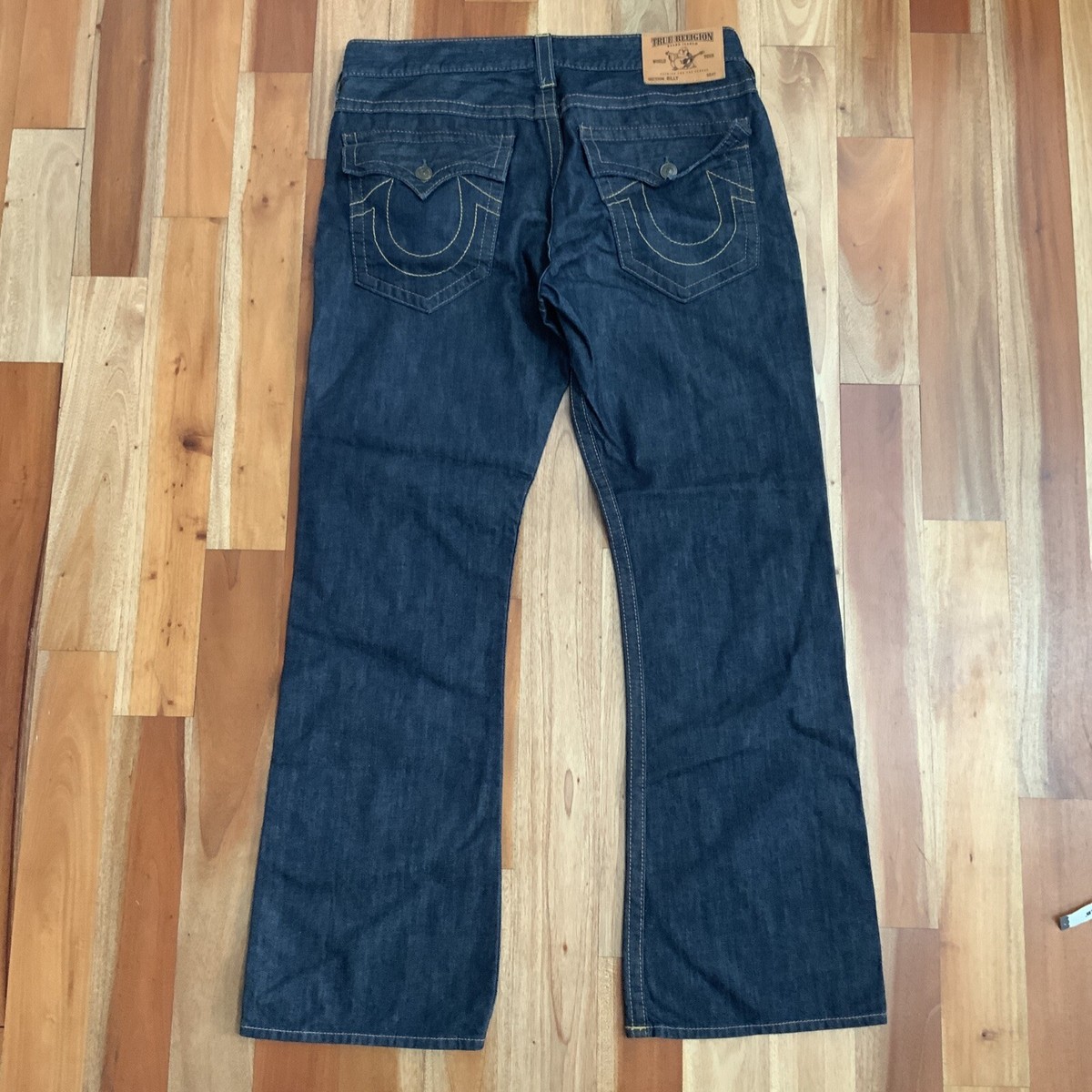 True Religion Jeans Billy 38x34 Brown Stitch Blue Denim Dark Wash